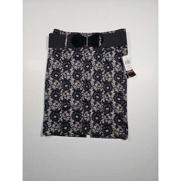 Speak 2 Me Dresses & Skirts - NWT Speak to Me Women's Midi Skirt Work Career Lace Print Belt Black White M